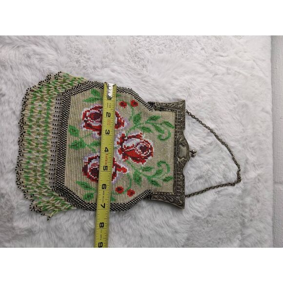 Vintage Mini Purse Sterling‎ Silver Frame Kiss lock Bracket Handle Beaded Floral - Picture 7 of 8